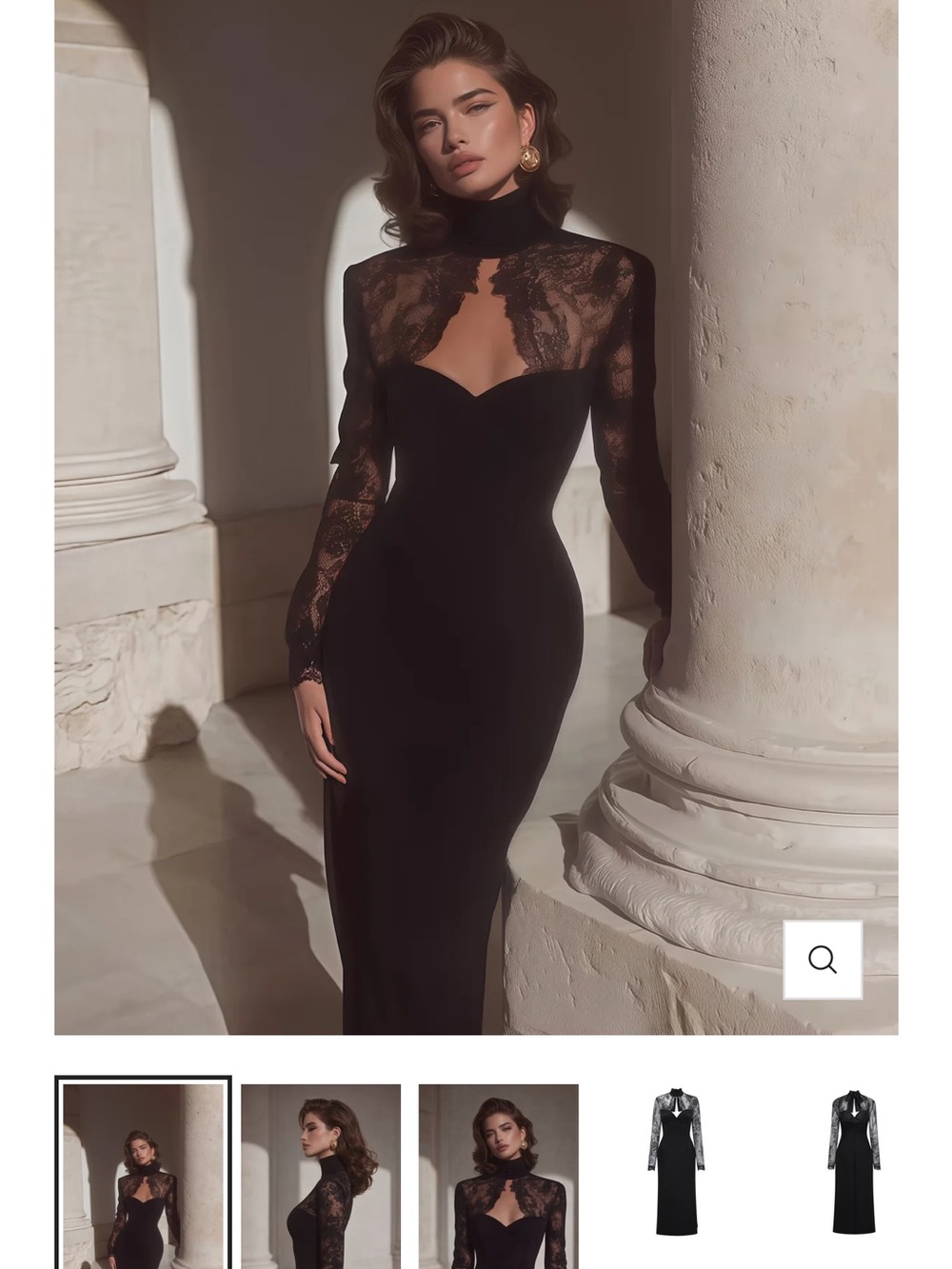 Black Lace Yoke Long Sleeve Evening Gown